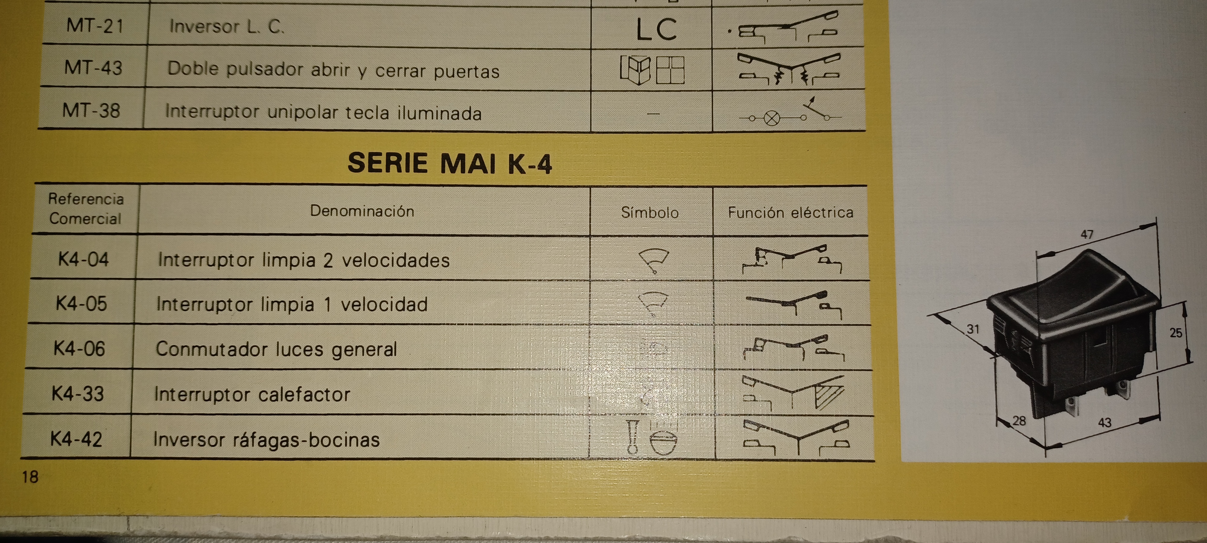 *INTERRUPTOR LIMPIAPARABRISAS 1 V. PEGASO UNIVERSAL K4-05 MAI